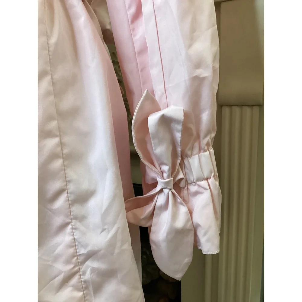 Cole Haan Baby Pink Rain Coat SZ Medium Bow Cuff Belted Jacket - Picture 5 of 7